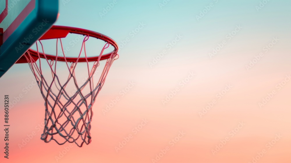 Basketball hoop silhouette against vibrant sun Basketball hoop silhouette against vibrant sun
