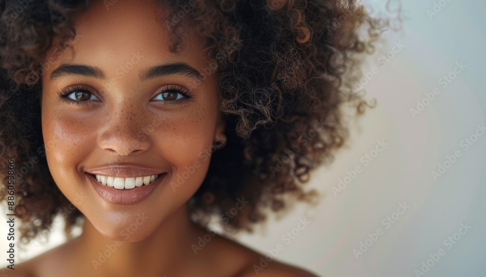 Close-up of a smiling woman with flawless skin Close-up of a smiling woman with flawless skin