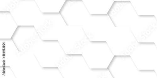 Abstract white 3d hexagon creative grid honeycomb structure mosaic pattern background. luxury minimal technology network abstraction tech digital tile vector wall banner surface polygon background.