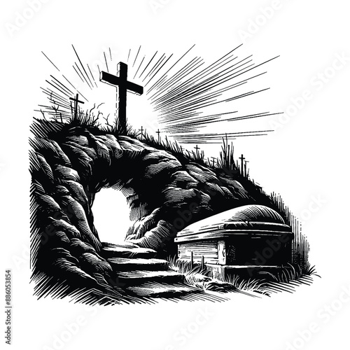 Easter Morning Depict the empty tomb with the cross nearby