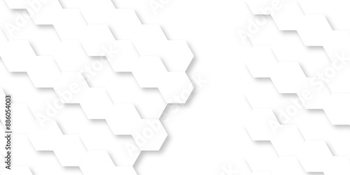 Abstract white 3d hexagon creative grid honeycomb structure mosaic pattern background. luxury minimal technology network abstraction tech digital tile vector wall banner surface polygon background.