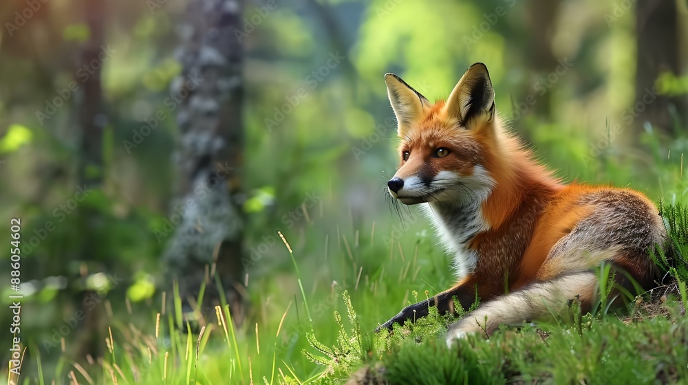 Fototapeta premium Red Fox hunting wildlife scene