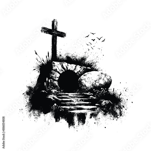Easter Morning Depict the empty tomb with the cross nearby