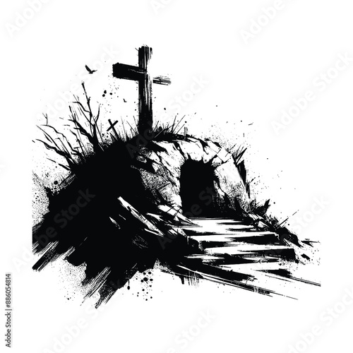 Easter Morning Depict the empty tomb with the cross nearby