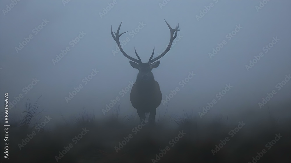 Obraz premium Red deer stag silhouette in the mist