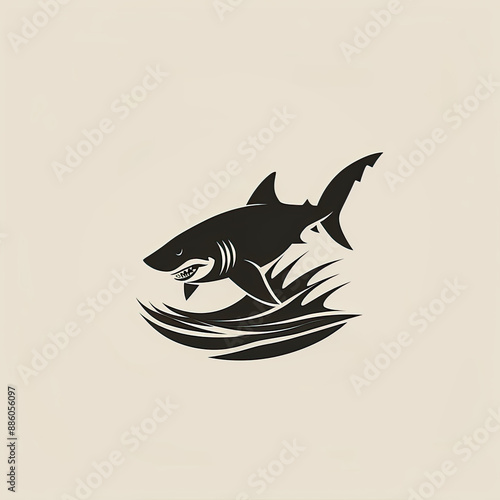 modern and simple shark silhouette logo, negative spaced shark in black color logo icon vector temple, esport wild shark logo photo