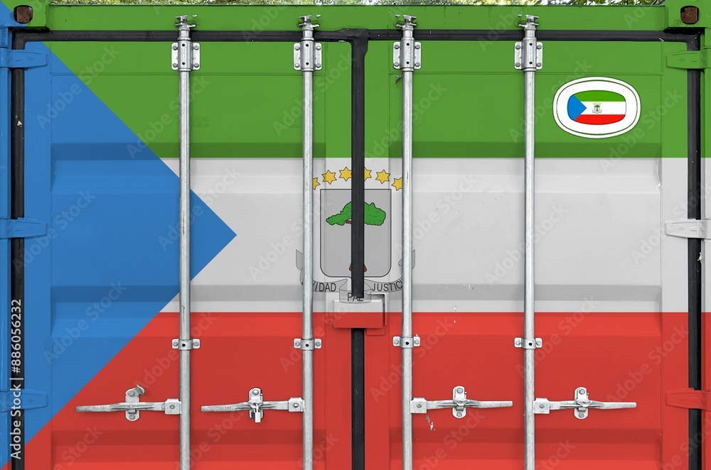 Equatorial Guinea flag depicted on metal doors of shipping cargo
