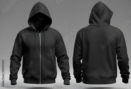 Blank black hoddie template. Front and back views. mockup, design
