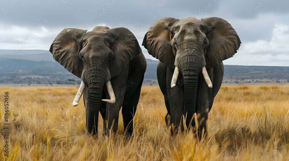 Fototapeta premium African elephant bulls in a field in Eastern Cape, South Africa