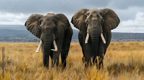 African elephant bulls in a field in Eastern Cape, South Africa