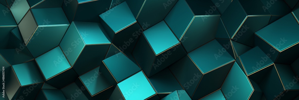 A close-up shot of a pattern made up of teal cubes with black edges, creating a effect A close-up shot of a pattern made up of teal cubes with black edges, creating a effect