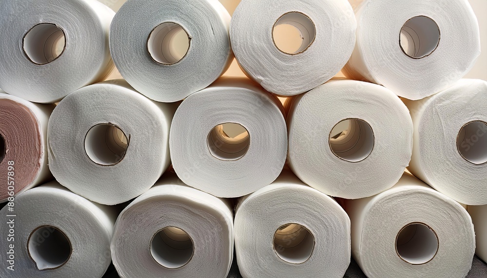 full screen lots of piles of white tissue rolls or towels full screen lots of piles of white tissue rolls or towels