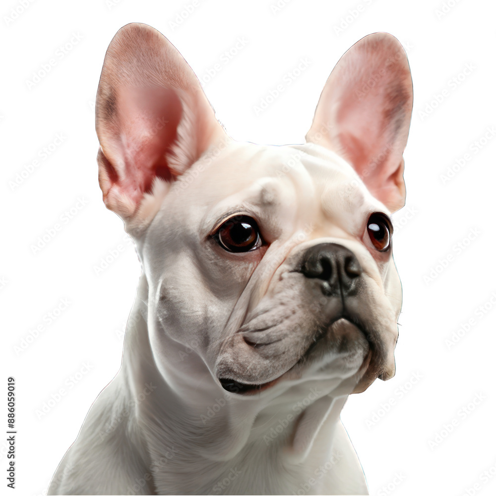 Fototapeta premium Portrait of the white french bulldog dog side view isolated on transparent background