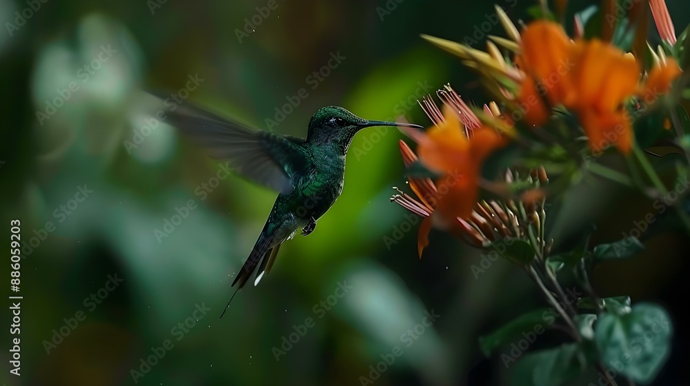 Fototapeta premium Long-tailed Sylph Hummingbird (Aglaiocercus kingi)