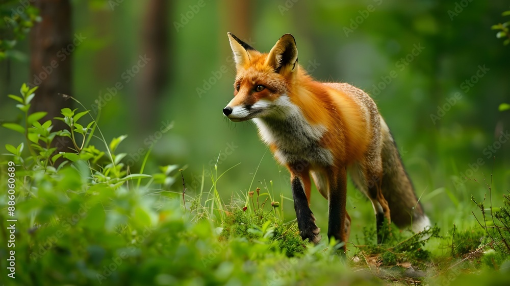 Fototapeta premium Red Fox hunting wildlife scene