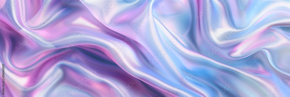 Obraz premium A close-up shot of iridescent fabric with gentle folds, reflecting shades of purple, blue, and white
