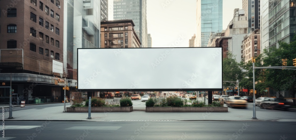 Futuristic Blank Billboard Mockup on Avant-Garde Skyscraper in Colorful Financial District Futuristic Blank Billboard Mockup on Avant-Garde Skyscraper in Colorful Financial District