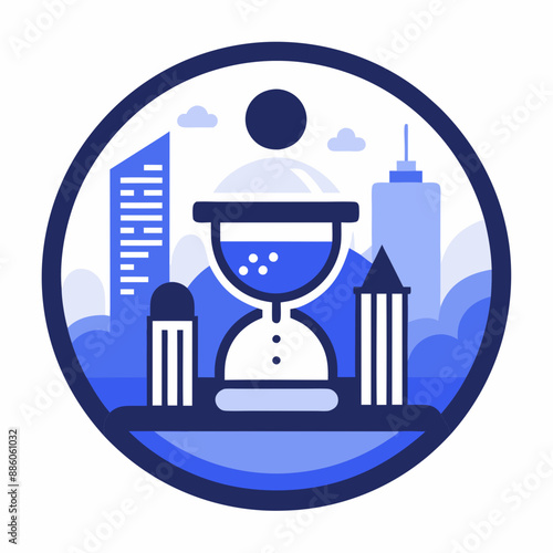 logo design levels that user need to achieve to open buildings, it should feature a pomodoro timer, that describes deep focus, a city, deep focus vector art
