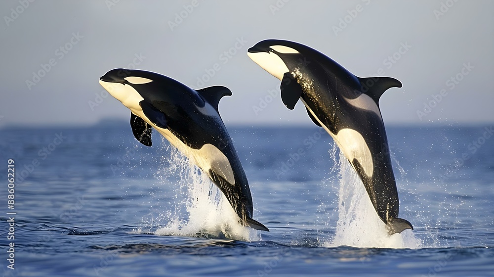 Pair of leaping killer whales in Canada Pair of leaping killer whales in Canada