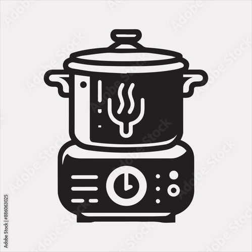 Electric pan Pressure Cooker silhouette vector on a white background