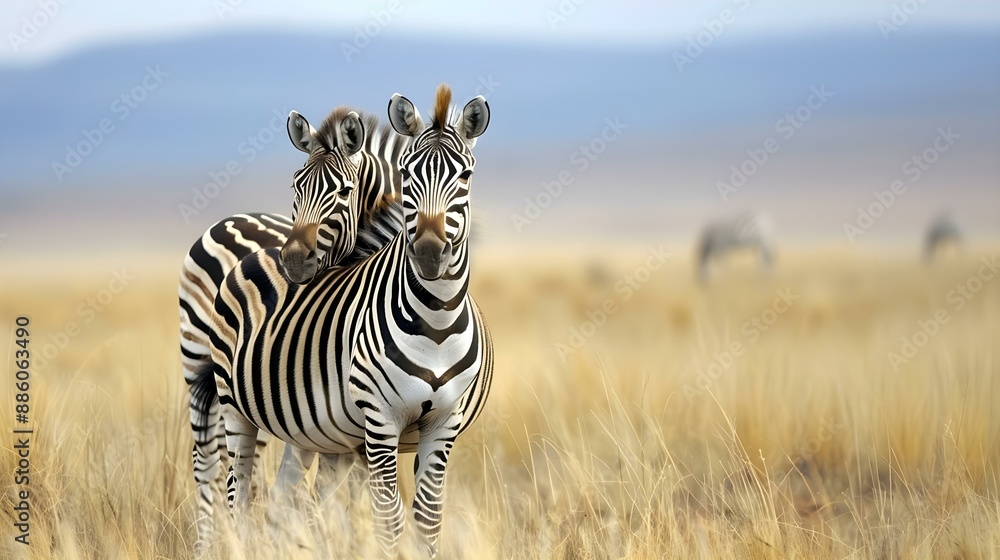 Obraz premium Two plains zebras (Equus burchelli) in their natural habitat
