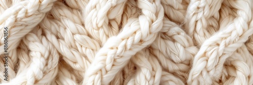 A close up of a white knitted blanket, with soft, fluffy texture