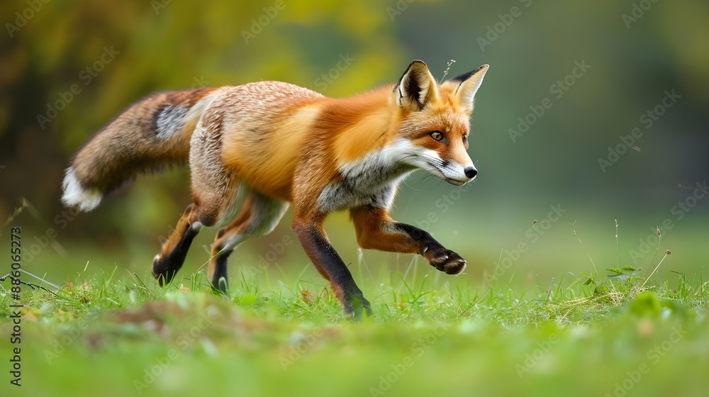 Fototapeta premium Red Fox hunting scene in the wild
