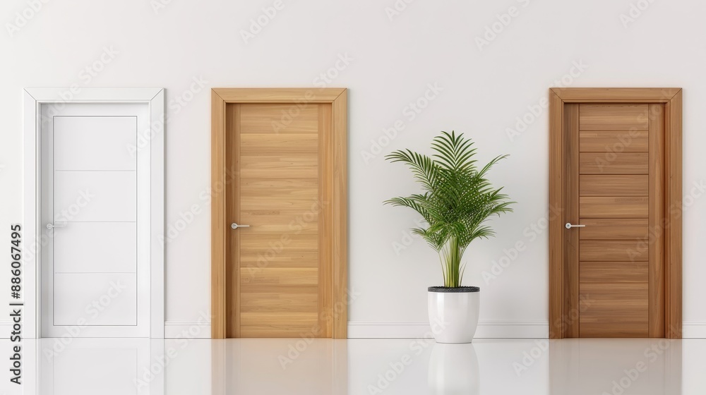 Fototapeta premium A hallway with four doors, each with a different color