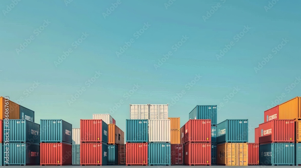 Global Shipping Logistics: Colorful Stacked Containers at a Busy Container Port Global Shipping Logistics: Colorful Stacked Containers at a Busy Container Port