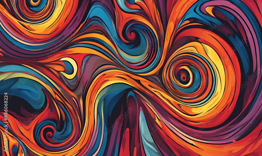 An abstract design featuring swirling vortexes and spirals, using a mix of bright and dark colors. An abstract design featuring swirling vortexes and spirals, using a mix of bright and dark colors.