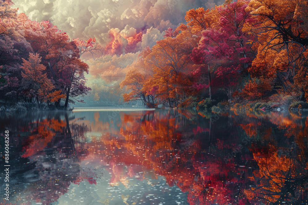 Mountains, lakes, and reflections in autumn Mountains, lakes, and reflections in autumn