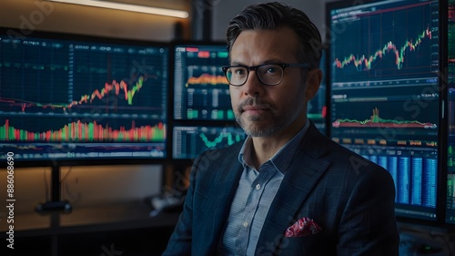 an alone man in the modern trading center of the world