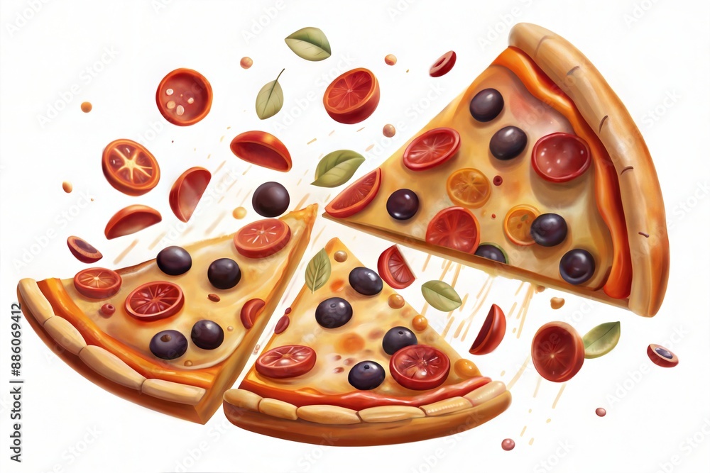 watercolor illustration with pizza 