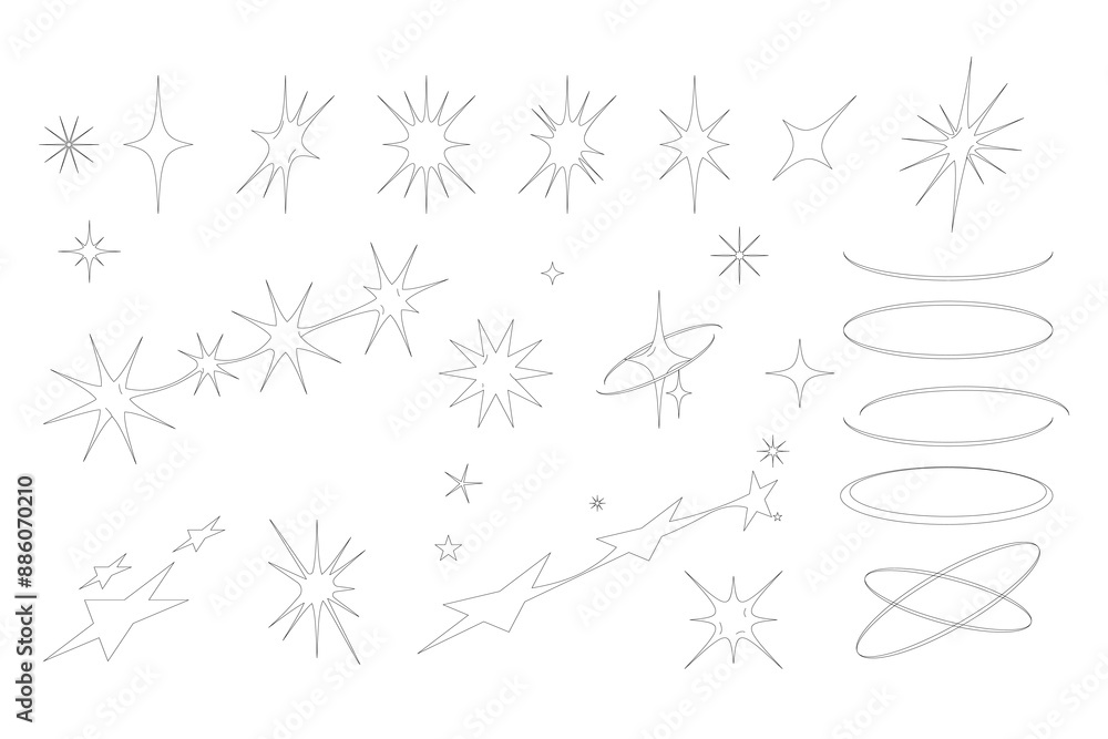 Obraz premium Y2k star sparkle bling abstract shapes. Simple minimal geometric signs in retro 2000s style.