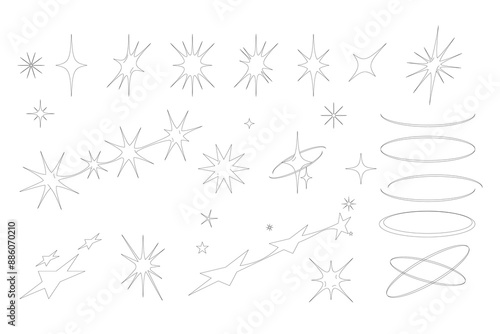Y2k star sparkle bling abstract  shapes. Simple minimal geometric signs in retro 2000s style.