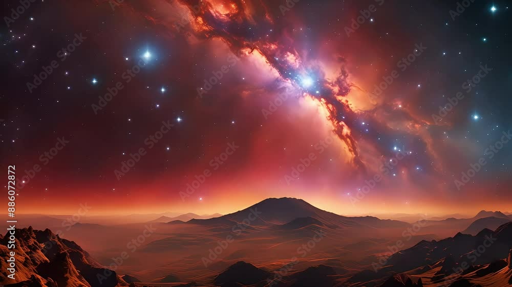Enchanting glimpse into the cosmos: Glowing nebula and a sea of twinkling stars Enchanting glimpse into the cosmos: Glowing nebula and a sea of twinkling stars