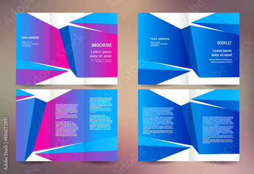 Set tri-fold and booklet brochure design template geometric polygon theme
