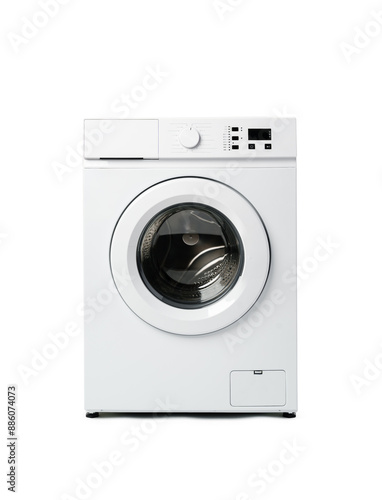 White Front Loading Washing Machine Isolated on White Background