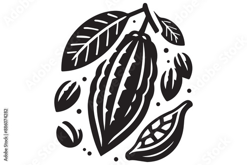 cocoa logo, cocoa bean, cocoa tree, cocoa branches and leaves. Simple illustration of cocoa branch vector icon