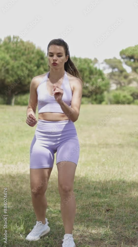 A woman in sportive wears dancing in the city park A woman in sportive wears dancing in the city park