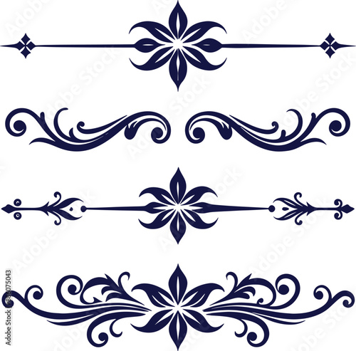 Dividers thin line elements set. Border underline for text page, book, invitation, wedding card, certificate
