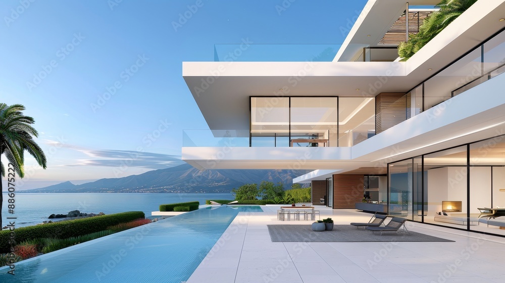 Fototapeta premium A large house with a pool and a patio