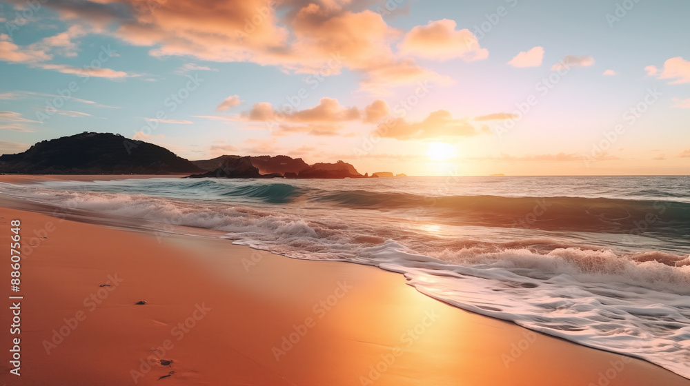 The beach, ocean waves and beautiful sunset The beach, ocean waves and beautiful sunset