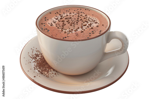 A cup of hot chocolate on saucer isolated on transparent background