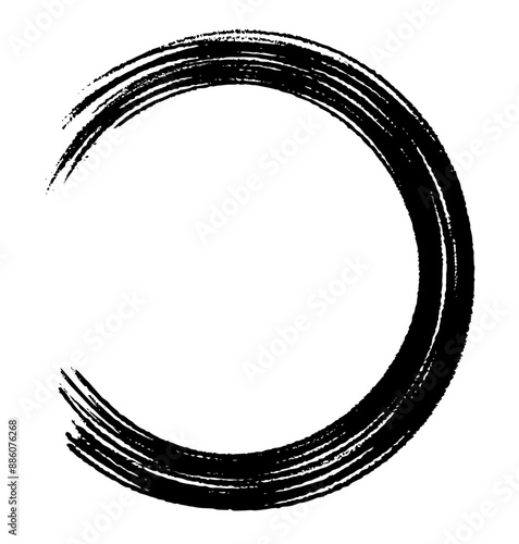 Circle ink brush stroke, japanese calligraphy paint buddhism symbol, Zen enso, black paint round line, vector illustration.	
