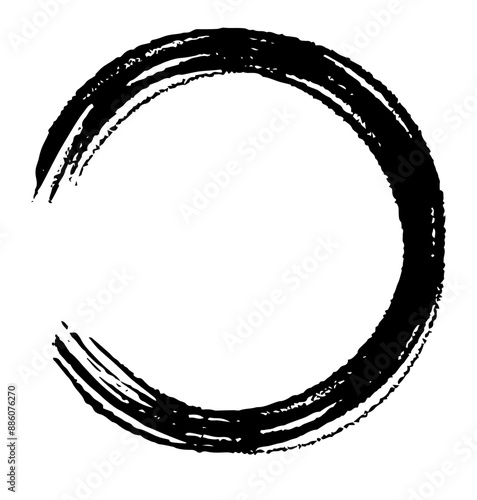Circle ink brush stroke, japanese calligraphy paint buddhism symbol, Zen enso, black paint round line, vector illustration.	