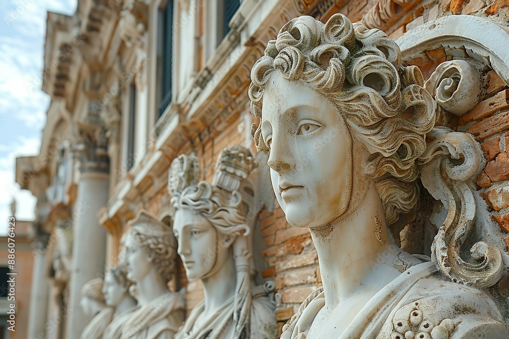 Fototapeta premium In the center of ancient Italy, amid the cobblestone streets, rises a magnificent church decorated with elaborate metalwork and detailed sculptures...