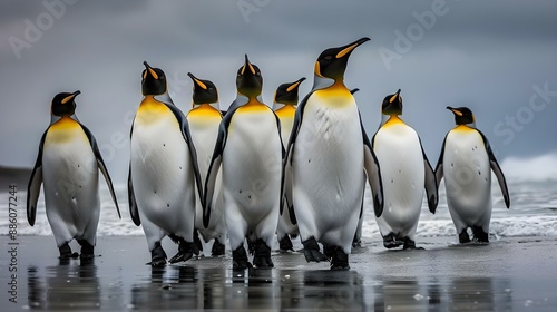 King penguins walking on the beach at St. Andrews