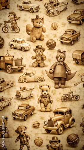 Whimsical Vintage Toys Seamless Pattern photo