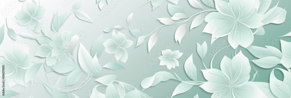 Fototapeta premium White floral pattern with a green background